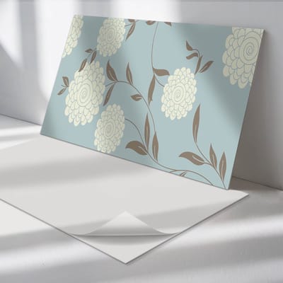 Wallfluent Vinyl Wandpaneel - Bloemenpatroon met bladeren Zelfklevend Wandpaneel - 100 cm x 50 cm - Blauw PVC wandpaneel - Set van 1 - Rechthoekig Wandbekleding Vinyl - Bloemen en planten Wandpaneel - PVC Muurpaneel - Wandpaneel Keuken en Badkamer