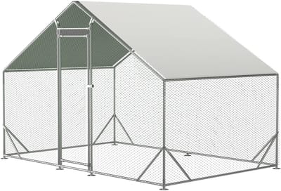 Kippenren – Voor kippen, konijnen enz. – Met veiligheidsslot en waterdicht PE-doek – Lichtgrijs – Afmetingen: 300 x 400 x 200 cm