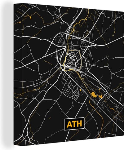 Canvas Schilderij Ath - Plattegrond - Goud - Kaart - Stadskaart - 20x20 cm - Wanddecoratie