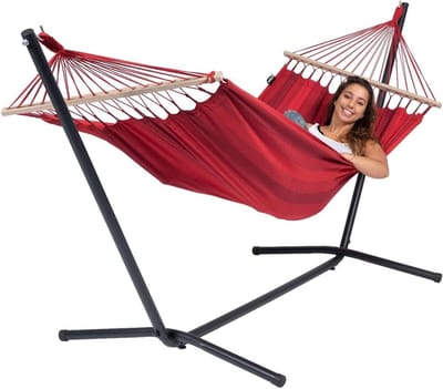 Hangmat Set - Single Hangmat - Ontspannen Buiten - Eenvoudig Op te Hangen - Voor Één Persoon - Rood