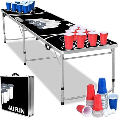 Bierpongtafel - Feesttafel Drinkspel - Feestelijke Spellen - Inklapbaar Met Handgrepen - 242x62x70 cm - Zwart