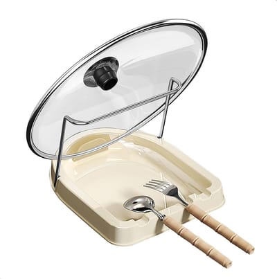 Lid Organiser en Keukenlepelhouder, Opvouwbare Stand voor Deksel en Spatel, Ruimtebesparend, Off-White, ABS Materiaal, Ideaal voor Keukenopslag