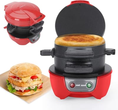 Broodrooster met eierringen en timer - efficiënte verwarmingsplaten - antiaanbaklaag - vaatwasmachinebestendig - perfect voor hamburgers - snacks - snel doe-het-zelf ontbijt