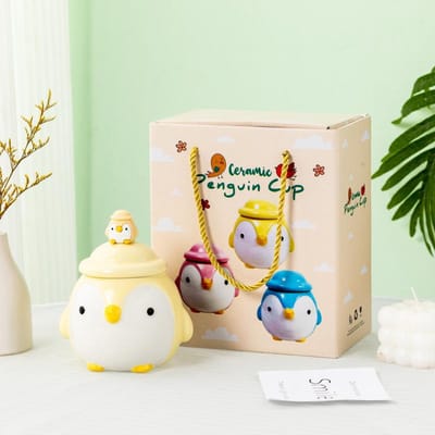 Tasse en céramique thermostatique Pingouin Gros Ventre Mignon Dessin Animé Ins Tasse à Café Tasse de Bureau Mignonne Tasse à Eau 420ML