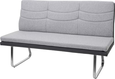Bank MCW-G54, eetkamerbank, stof/kunstleer geborsteld roestvrij staal ~ grijs bankje 160cm