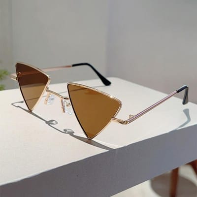 KAMMPT Vintage Driehoek Zonnebril Retro Metalen Rand Buiten Casual Bril Dames Luxe Merk Zonnebrillen as picture shows