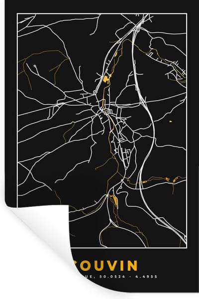 Muurstickers - Sticker Folie - Gold - Couvin - Kaart - Plattegrond - Stadskaart - 40x60 cm - Plakfolie - Muurstickers Kinderkamer - Zelfklevend Behang - Zelfklevend behangpapier - Stickerfolie