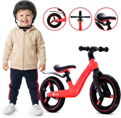 sun baby Loopfiets voor Kinderen Sport - 2 jaar, max. 30 kg, Loopfietsen, nylon frame, luchtbanden, verstelbaar zadel en stuur - Rood
