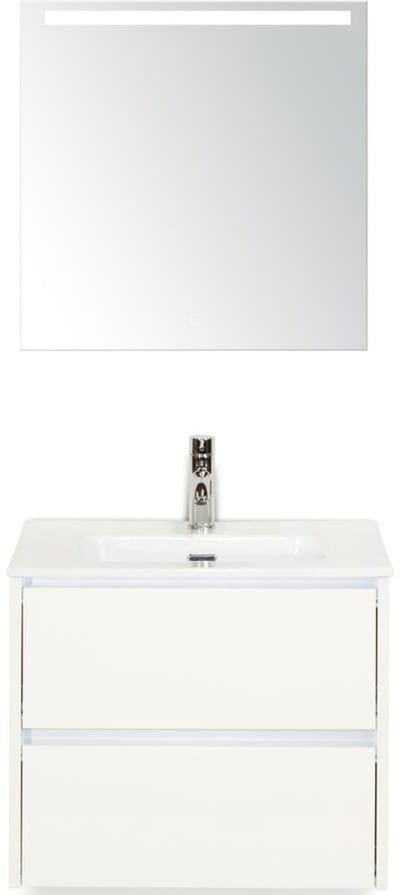 Dante Badmeubelset 60 cm - Wit Hoogglans - Keramische Wastafel Wit Cover met Sence Spiegel