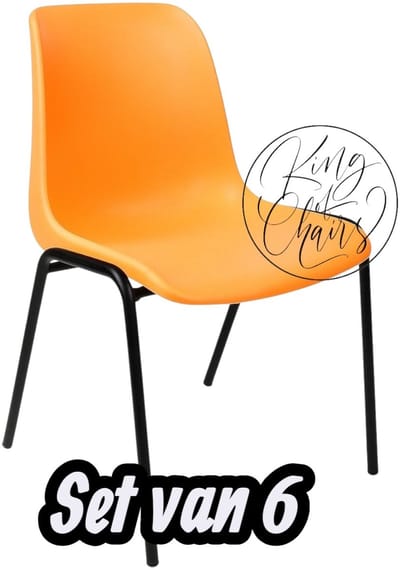 Kantinestoel Helene Oranje -set van 6- zwart onderstel kantinestoel stapelstoel kuipstoel vergaderstoel tuinstoel kantine stoel stapel stoel tuin stoel kantinestoelen stapelstoelen kuipstoelen arenastoel schoolstoel bezoekersstoel Everardo