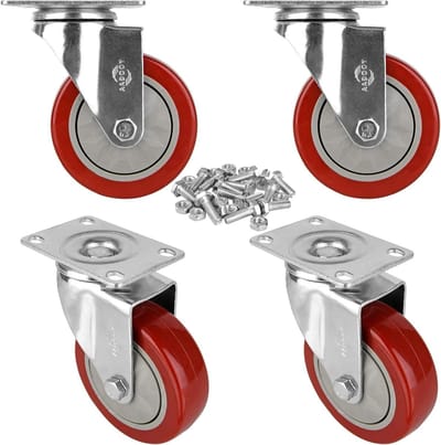 Zwenkwielen Set - Industriële Wielen - Meubels Verplaatsen - Trillingsabsorberend PVC - 4 inch - Zandkleur
