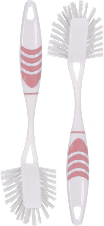 Afwasborstel met ophang lus - 2x stuks - roze - 29 cm