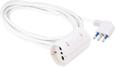 Ruimtebesparende verlengkabel 3 meter - 16 A stekker en 2 stopcontacten - Italiaans en Duits - P40 pluristandaard - 250 V - H05VV-F 3 x 1 mm² - Wit