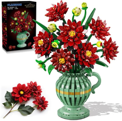 PLAXSOON - Gotische Dahlia Bouwset - 1482 Delen met Vaas - Botanische Decoratie