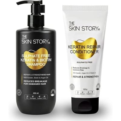 The Skin Story Shampoo & Après-shampoing Sans Sulfates Set de Soin Capillaire | Shampooing à la Kératine Sans Sulfates (450ml) et Après-shampoing à la kératine (250g) | Pack Combo