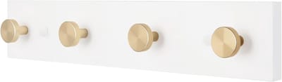 40 cm wandmontage kapstokhaken, houten kapstok met 4 haken aluminium wandhaken, voor hoed handdoek hanger sleuteltas (witte plaat en gouden haak)