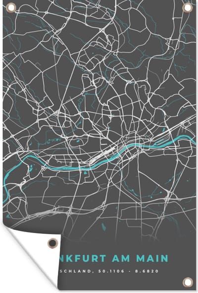Muurdecoratie Stadskaart – Plattegrond – Duitsland – Blauw – Frankfurt am Main – Kaart - 120x180 cm - Tuinposter - Tuindoek