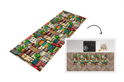 Keukenloper - Loper keuken - Patronen - Huis - Boom - 150x50 cm - Keukenloper vinyl