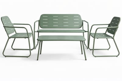 HEM Loungeset 4 Personen Groen – Tuinset Met Stoelen En Bank – 4-delig Tuinmeubelset Van Mat Staal