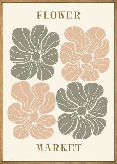 Abstracte Bloemenmarkt Groen/Beige Poster 30x40 cm