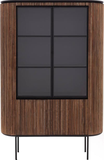 Goossens Vitrinekast Adel, 2 Glasdeuren 2 Dichte Deuren - Hout Bruin