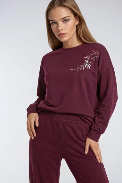 Geborduurd Crew Neck Sweatshirt en Rechtemodel Broek Twee-delige Set