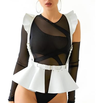 Damesmode Leer Lichaamsharnas Riem Rok met Ruche Zoom Gotische Stijl Taille & Schouderriem Kleding Accessoire black