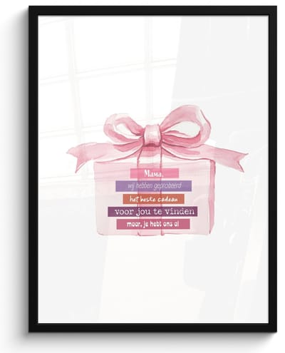 Poster in lijst - Fotolijst 50x70 cm - Posters - Cadeau - Strik - Tekst - Roze - Posterlijst zwart - Decoratie - Wanddecoratie woonkamer - Muurdecoratie slaapkamer