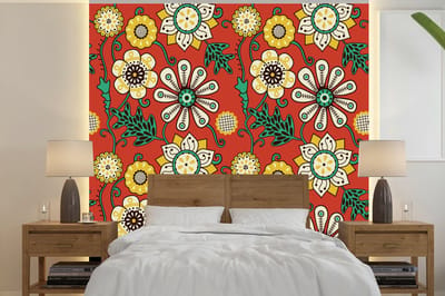 Behang - Fotobehang Design - Bloemen - Hippie - Retro - Breedte 240 cm x hoogte 240 cm