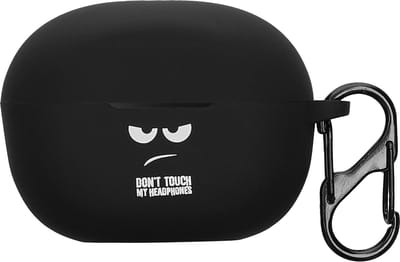 kwmobile Hoes geschikt voor Anker Soundcore P3i - Siliconen cover voor oordopjes in wit / zwart / zwart - Don't Touch My Headphones design