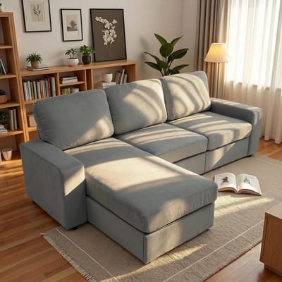 STILVORA Hoekbank 245,5 cm - Met 4 Opbergvakken en Flexibele Ottomane - Voor Woonkamer - Stof - Grijs