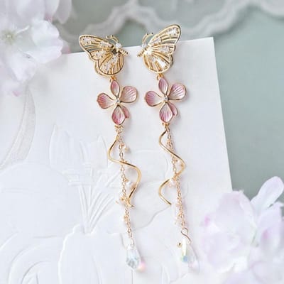 Boucles d'oreilles papillon coréennes élégantes pour femmes, exquises, en cristal de zircon, longues pampilles, boucles d'oreilles pendantes en forme de fleur, bijoux de tempérament pour filles gray