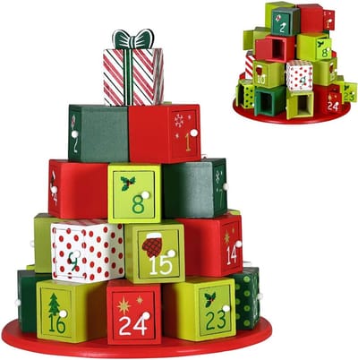 Houten Adventskalender - Kerst Kalender - Wachten op Kerstmis - 24 Genummerde Laden - 30 x 27 cm - Multicolor