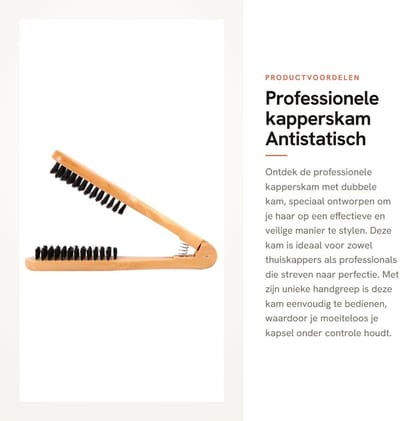 Dailygoods - Professionele kapperskam - Antistatisch - Unieke handgreep - Houten handvat - Dubbele kam - Geschikt voor alle haartypes - 22 x 4 x 4 cm