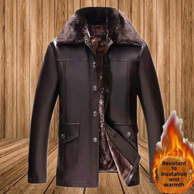 Leren jas voor mannen van middelbare en oudere leeftijd, jas voor heren, medium en lang, winter, fluweel, verdikt, nieuwe heren leren jas 54 black