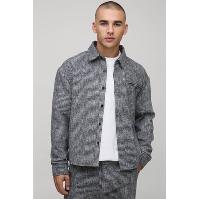 Regular Fit Brushed Rib Welt Pocket Overshirt | Grey | Size XS