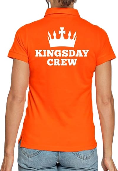 Koningsdag poloshirt - Kingsday Crew - oranje - voor dames - korte mouwen - personeel shirts S