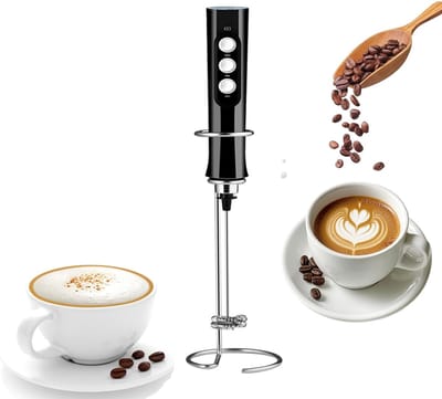 KZQ Melkopschuimer Professionele 3-in-1 USB-C Draadloze Elektrische Klopper met Oplaadstation 3 Snelheden & 3 Verwisselbare Koppen voor Cappuccino Latte Eieren Kloppen Ideaal Keukenmixer