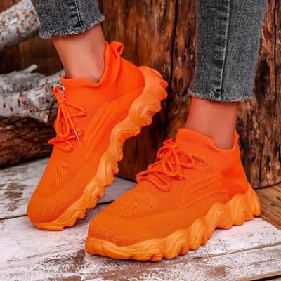 Dames Mode Sneakers Lichtgewicht Casual Schoenen Vetersluiting Lage Top Effen Kleur Sneakers Dames Ronde Neus Zomer Sport Platform Schoen 39 oranje