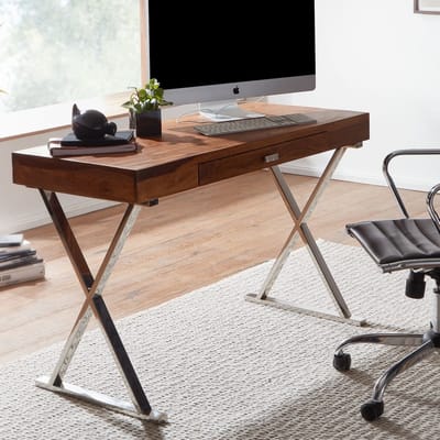 Wohnling Bureau sheesham hout met lade 120 cm