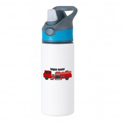 Hacebo® - brandweerwagen waterfles met rietje blauw - Brandweer - iemand die werkt bij de brandweer - met eigen naam - leuk cadeau voor iemand die bij de brandweer werkt - cadeau - kado - water fles - 650ML
