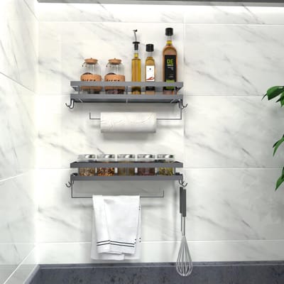 Unyqoos ® Stijlvol en Ruim Multifunctioneel Wandrek voor Badkamer en Keuken met Haken en Handdoekhouder, Set van 2