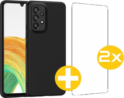 Hoesje en Screenprotector Combi Geschikt Voor Samsung Galaxy A53 - Zwarte Siliconen Hoesje + 2x Screenprotector