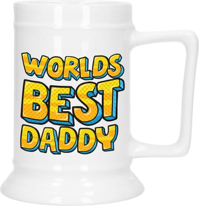 Bellatio Decoration Cadeau Bierpul voor papa - geel - beste pap - keramiek - 530 ml - Vaderdag