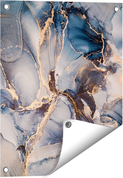 Gards Tuinposter Abstracte Luxe Kunst - Zwart met Goud - 40x50 cm - Tuindoek - Tuindecoratie - Wanddecoratie buiten - Tuinschilderij