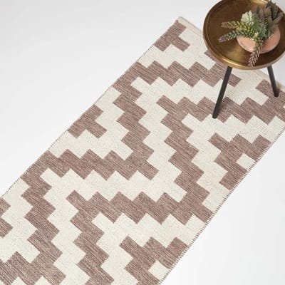 Homescapes Malina katoenen tapijtloper - 66 x 200 cm, crème-bruin patroon