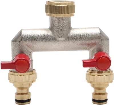 Waterverdeler 2-Weg 3/4 Inch Messing Aansluiting met 2 Afsluitkranen en 2 Adapterstukken voor Tuin en Apparaten