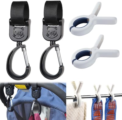 Dailygoods- Kinderwagenhaak - Draaibaar - Buggy Clips - Universeel - Groot - Draagbaar - Eenvoudig te installeren - Buggyhaak