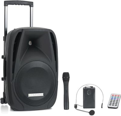 Accu-Actieve Speaker 12" met Trolley - Draadloos, Bluetooth, 5u Speeltijd, Incl. Microfoon en Afstandsbediening