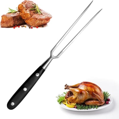 Vleesvork van RVS 30 cm - Tranchering Vork met Zwart Houten Handvat - Grill Vork - Multifunctionele Kookvork voor Barbecue - Keuken - Kalkoen - Beef - Roosteren - Diner